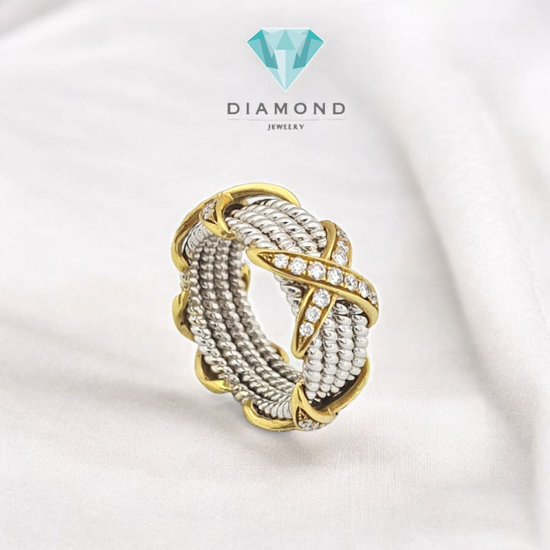 Vintage Diamond Ring Cross X 18K Diamond Jewelry-56CBM2713LSWP-HT