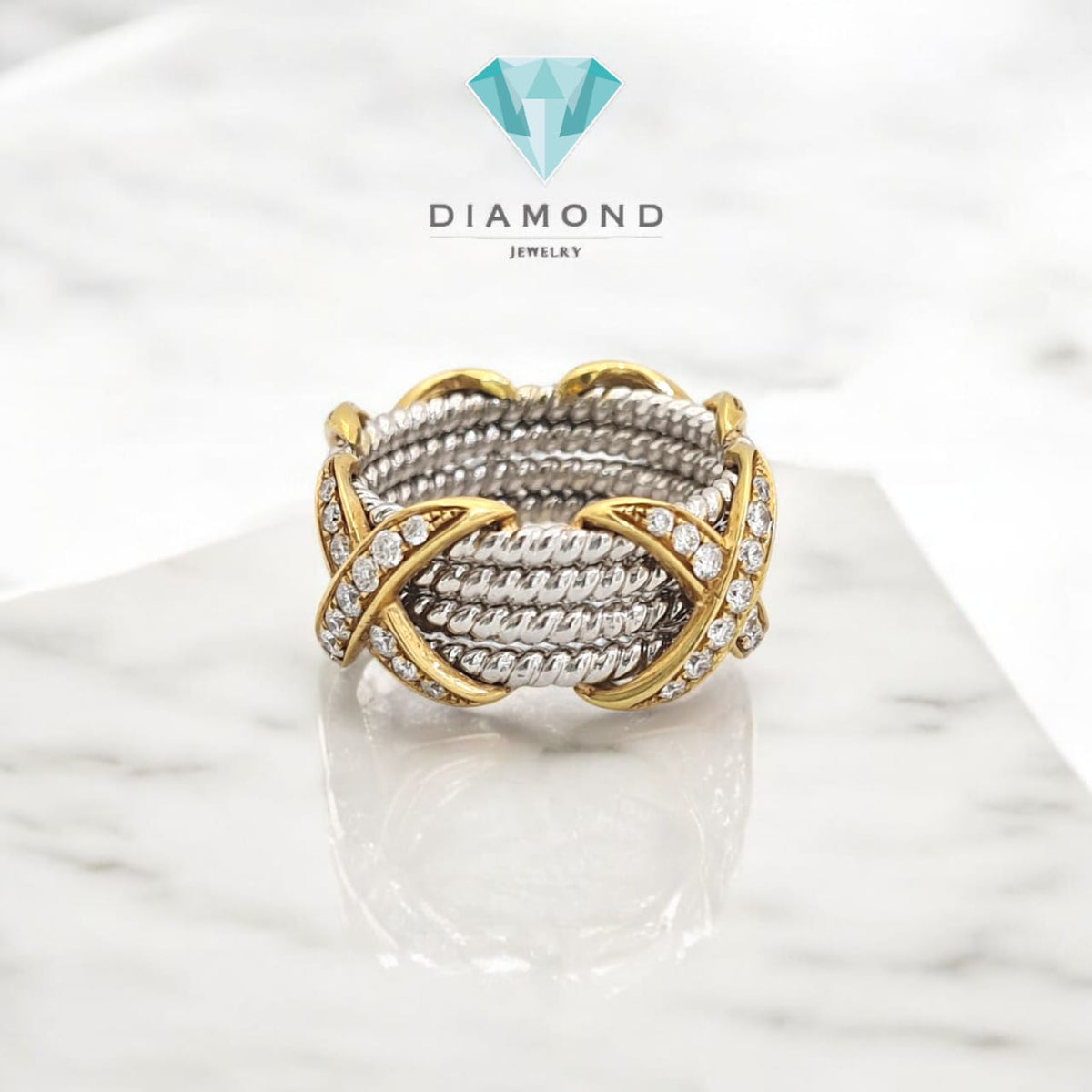 Vintage Diamond Ring Cross X 18K Diamond Jewelry-56CBM2713LSWP-HT