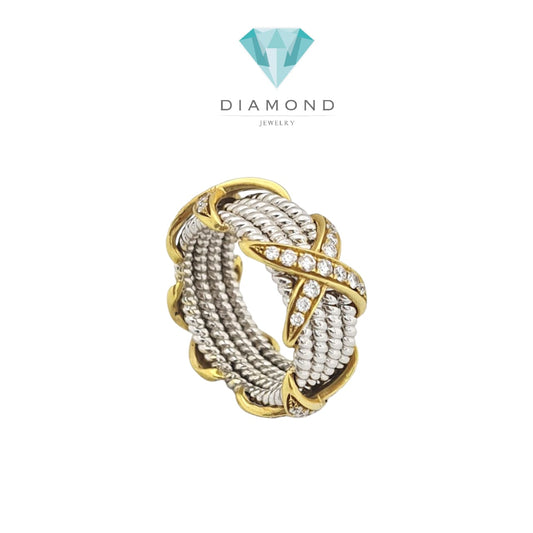 Vintage Diamond Ring Cross X 18K Diamond Jewelry-56CBM2713LSWP-HT