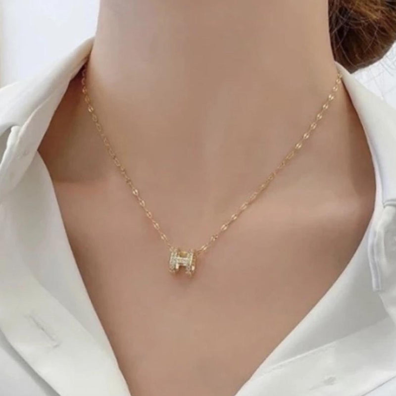 Pop H Necklace 18K With Diamond Flip Diamond Jewelry-387KB456LS-HT