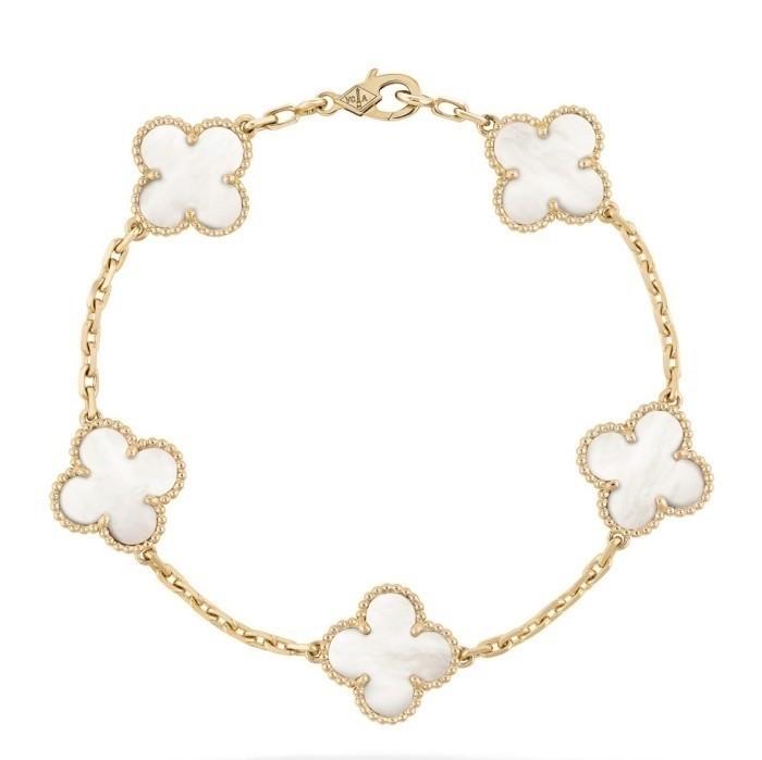 White 5 Clover Vintage Bracelet 18K Gold MOP -Diamond Jewelry/Gelang Emas Clover Putih Mutiara-487GBD4500LS-HT