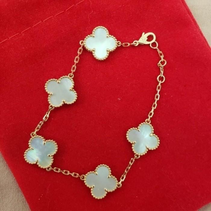 White 5 Clover Vintage Bracelet 18K Gold MOP -Diamond Jewelry/Gelang Emas Clover Putih Mutiara-487GBD4500LS-HT
