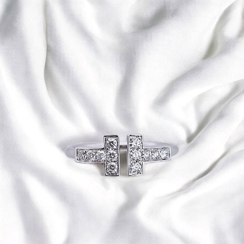Double T Diamond Ring White Gold 18K / Diamond Jewelry-404CBDAB42000LS-HT