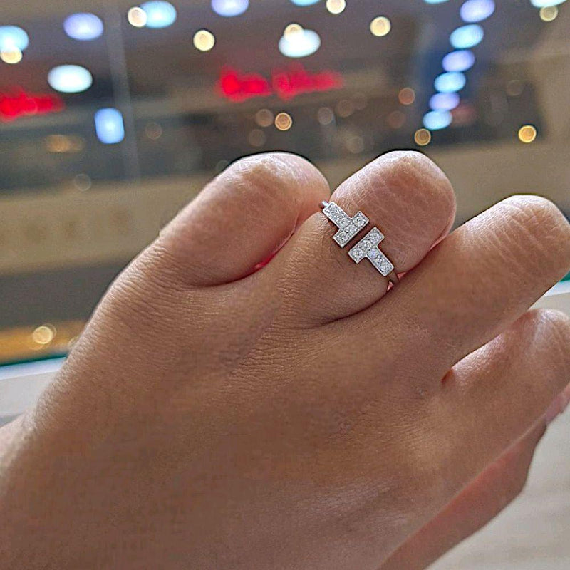 Double T Diamond Ring White Gold 18K / Diamond Jewelry-404CBDAB42000LS-HT