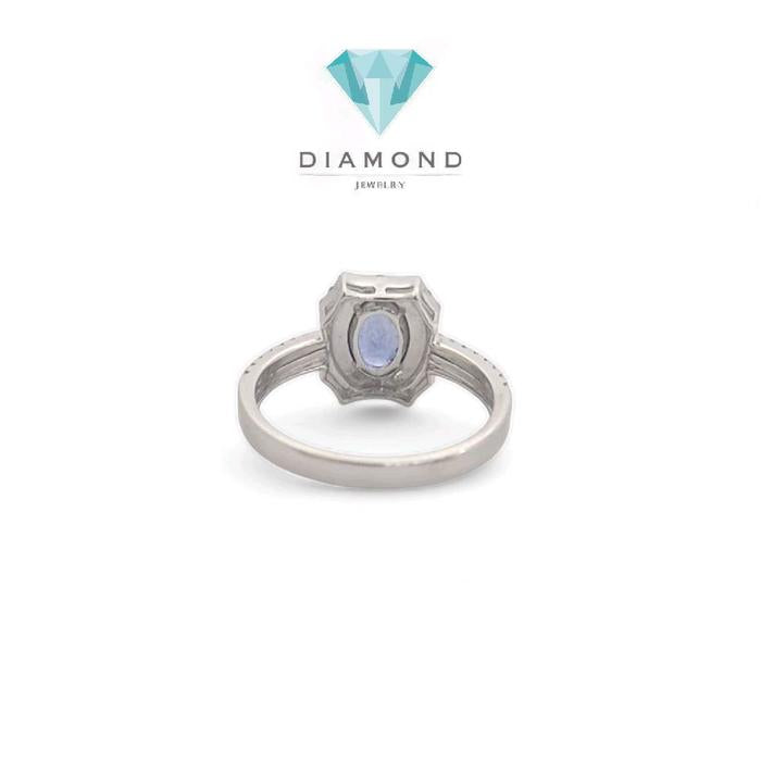 Cincin Blue Sapphire Oval Berlian 18K-Diamond Jewelry-395BC3223SD-HT