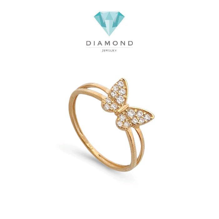 Cincin Emas Model Kupu-Kupu 2 Baris 700K-Diamond Jewelry-418CMS107LS-HT