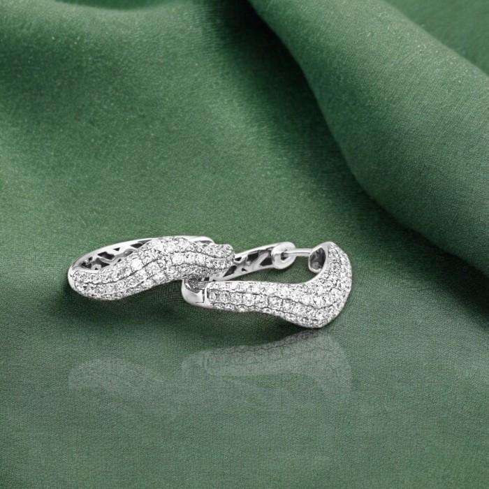 Diamond hoop earring 18k zigzag-Diamond Jewelry