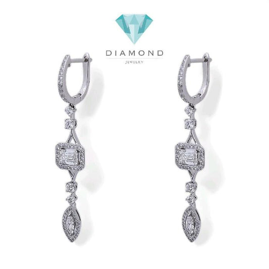 Baguette Diamond Earring 2 row marquise 18K / Diamond Jewelry