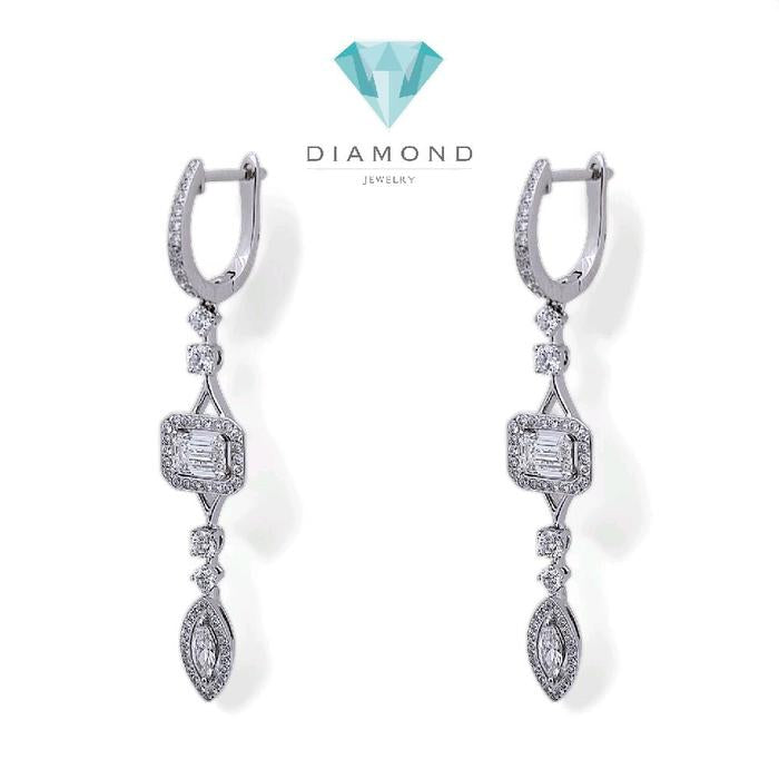 Baguette Diamond Earring 2 Row Marquise 18K / Diamond Jewelry-268ABGT81100LS-HT