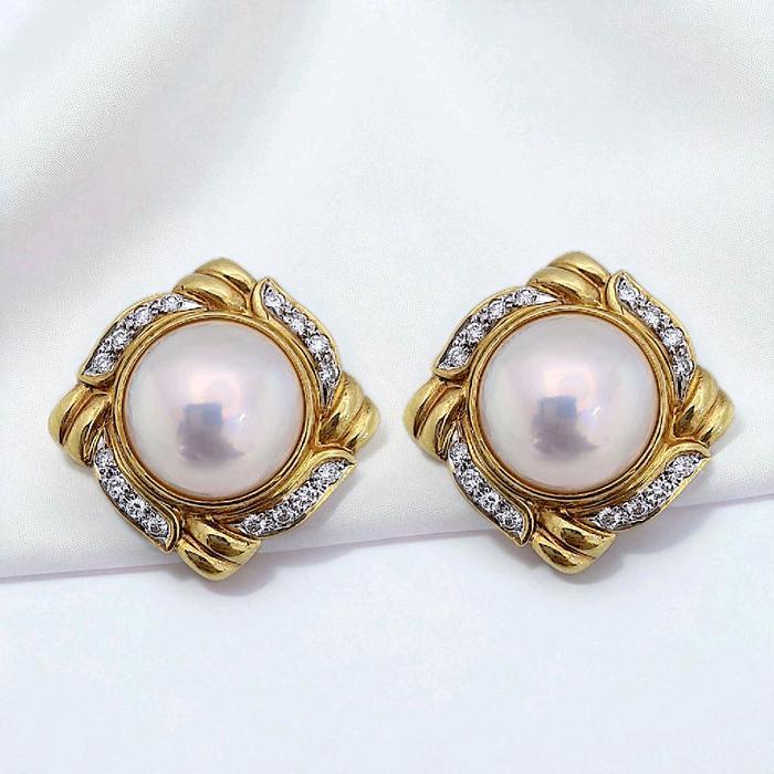 Vintage Pearl Diamond Earring 18K / Diamond Jewelry 44AMGT172WP-HT