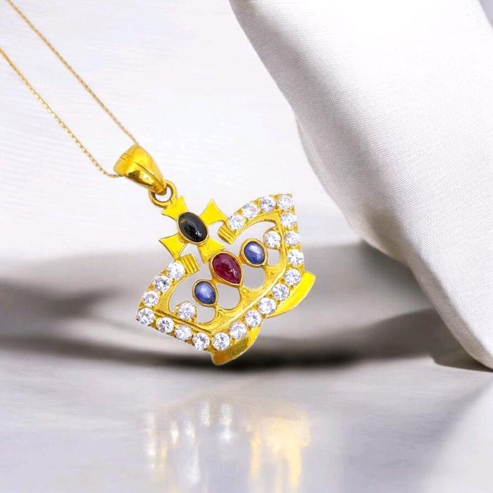 Gold Crown Pendant With Stone 23K / Liontin Mahkota Emas Dengan Batu 23K / 178LMSWP16