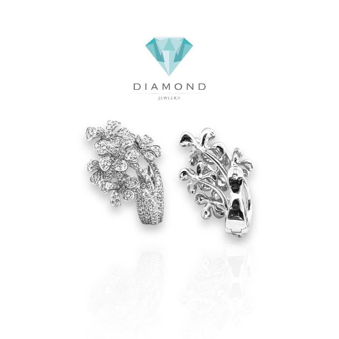Flower diamond earring klip/anting berlian klip 18k white gold-Diamond Jewelry