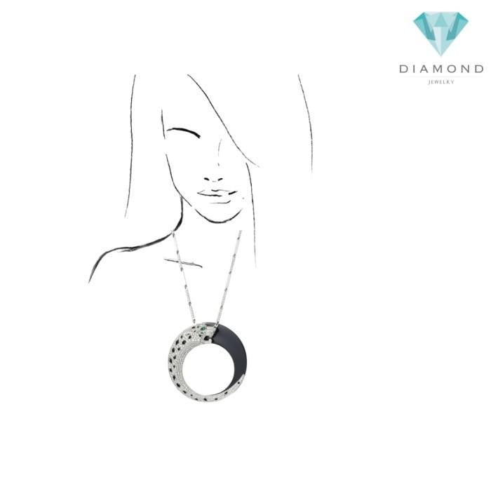 Panthere onyx pendant Diamond and onyx white hold 18 K Diamond Jewelry