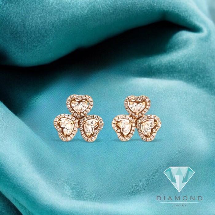 Anting Triheart Berlian Rose Gold/ Triheart clover heart diamond earring 18k-Diamond Jewelry