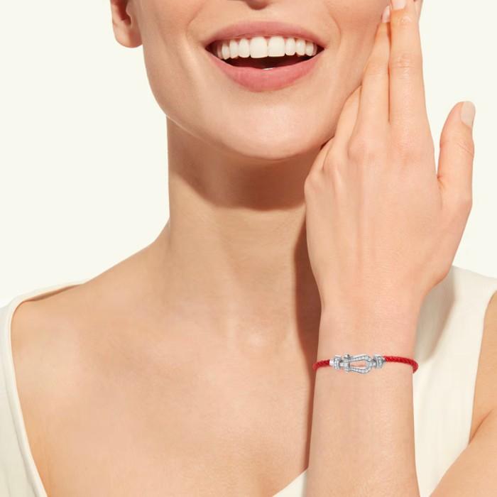 Red white gold pave diamond buckle horseshoe frd-Diamond Jewelry