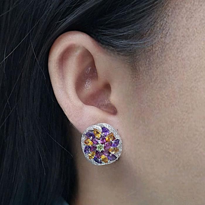 Flower Diamond Earring 18K / Diamond Jewelry 3BAKV36960WP