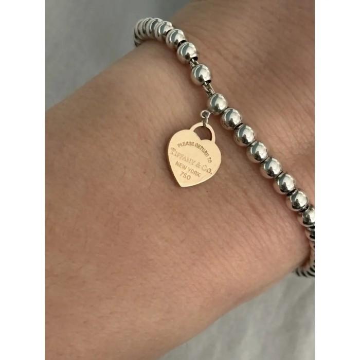 Beads perlee Heart Tag T bracelet 18k Gold-Diamond Jewelry-258GBD2600CHLS