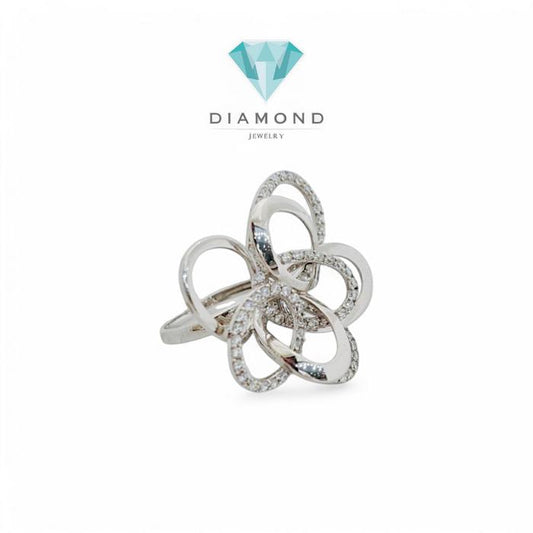 Cincin Mas Putih Model Bunga 18K-Diamond Jewelry