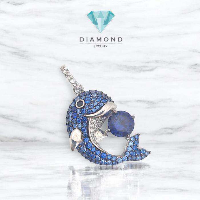 Liontin Mas dolphin swarozky blue saphire / liontin dolphin biru emas 18K-Diamond Jewelry