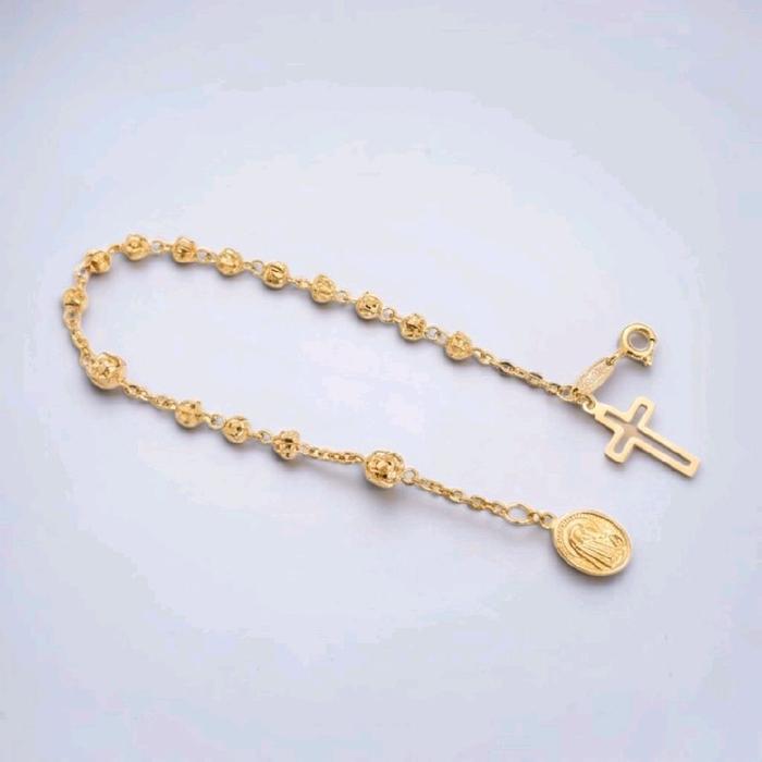 Gold Rosary Cross Bracelet 16K / Gelang Emas Salib Rosario 16K / Diamond Jewelry / 495GMS26OLS