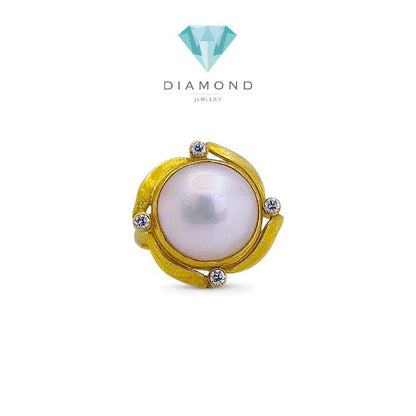 Circle Pearl Gold Ring 23K / Cincin Emas Bulat Mutiara 23K / Diamond Jewelry 13CM7WP-HT