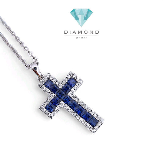 Blue Sapphire Cross Diamond Pendant 18K / Liontin Berlian Salib Sapphire 18K / Diamond Jewelry 2BL121000AB-HT