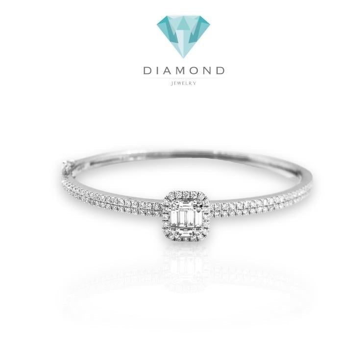 Baguette Half Diamond Bangle 18K Diamond Jewelry-1GBKV11300WP-HT
