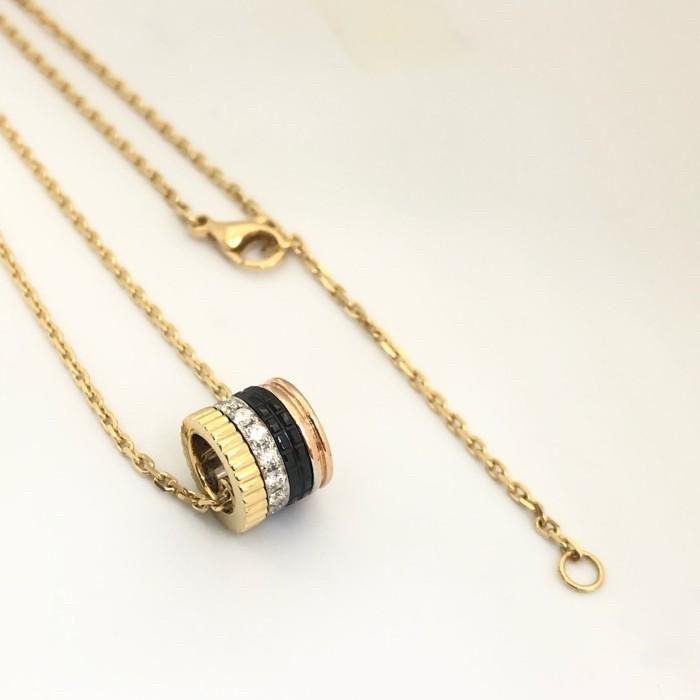 Quatre black round 18k gold pendant bouch/ kalung quatre berlian onyx-Diamond Jewelry