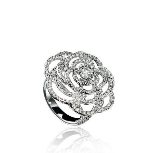 Camelia Flower Diamond Ring Gold 18k White Gold- Diamond Jewelry