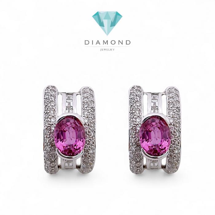 Pink Sapphire Diamond Earrings / Diamond Jewelry