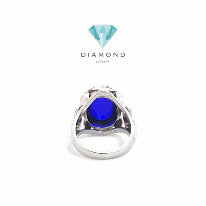 Oval Blue Stone Ring White Gold 18K-Diamond Jewelry