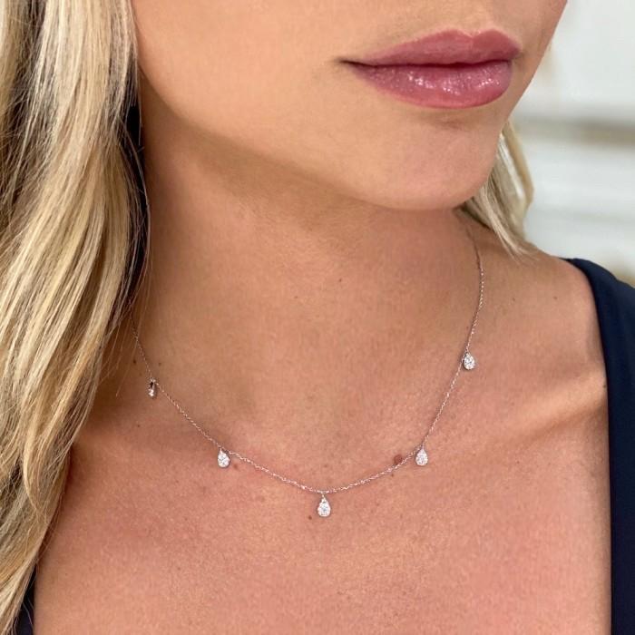 Pear Five Floating Diamond necklace 18k White gold