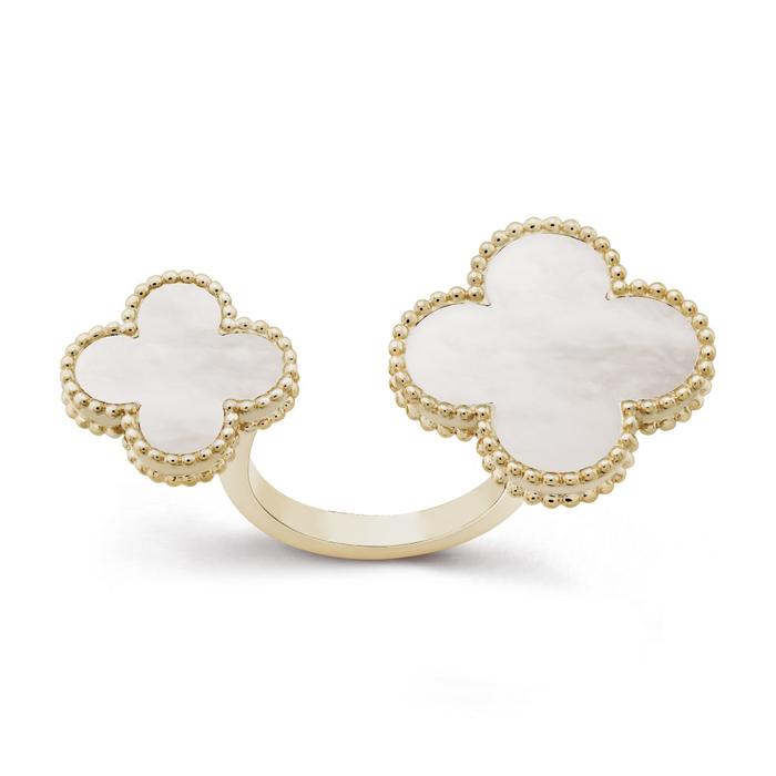 Magic MOP Ring Clover Duo Finger 18K /Cincin Mutiara Clover Emas Asli/18K Gold-Diamond Jewelry-9CMS5000LS-HT