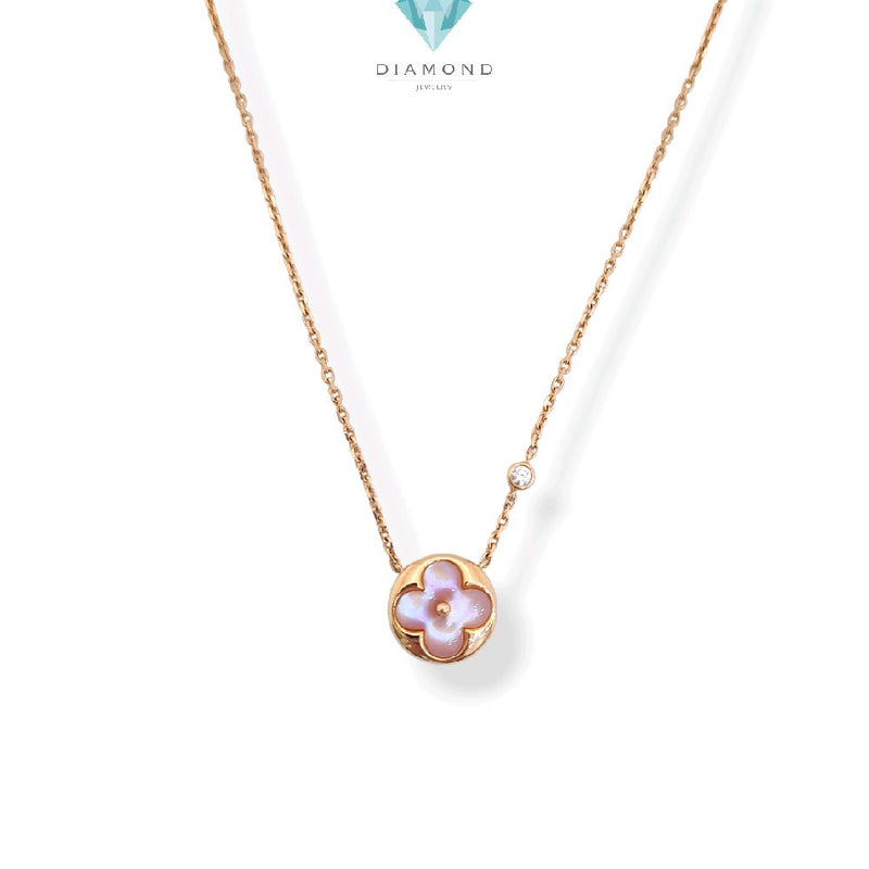 Gold Necklace Flowers pink 18K / Kalung Emas Bunga pink 18K / Diamond Jewelry / 149KBD62800AB