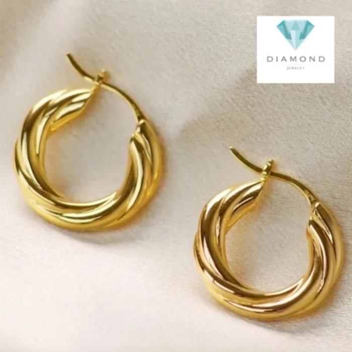 Vintage hoop 18k gold earring-Diamond Jewelry