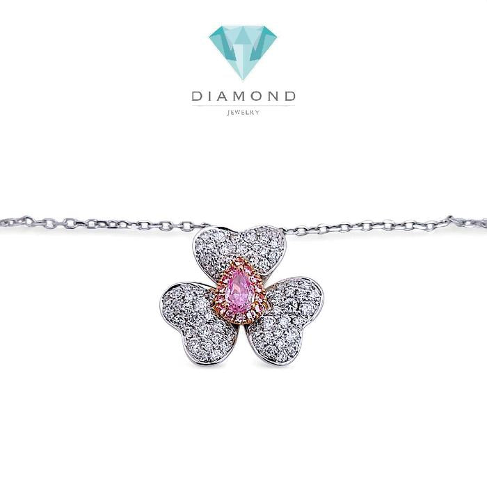 Pink Flower Diamond Necklace 18K / Kalung Berlian Bunga Pink 18K / Diamond Jewelry 398KB830BMLS-HT