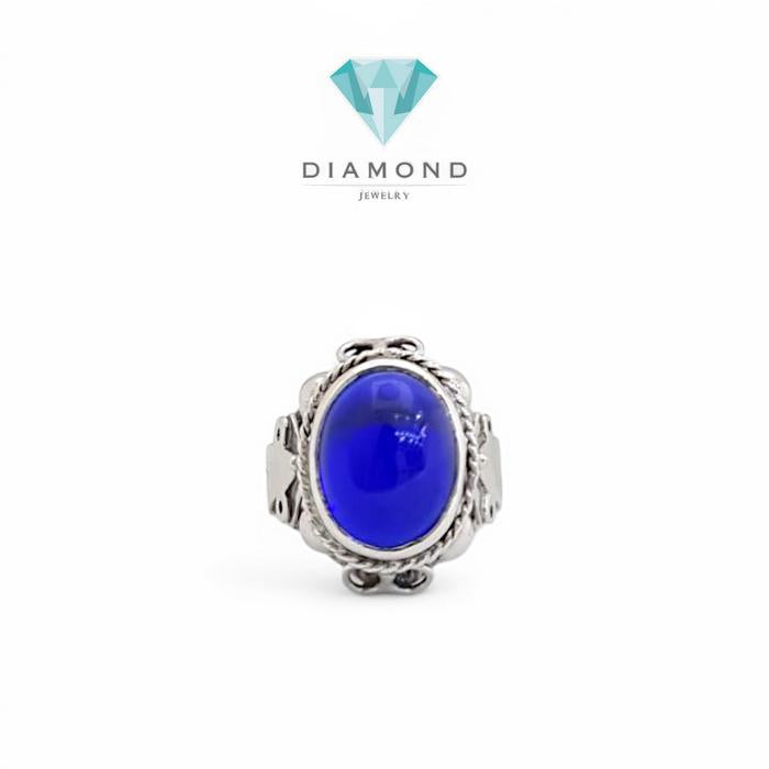 Oval Blue Stone Ring White Gold 18K-Diamond Jewelry