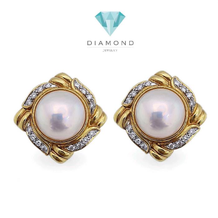Vintage Pearl Diamond Earring 18K / Diamond Jewelry 44AMGT172WP-HT