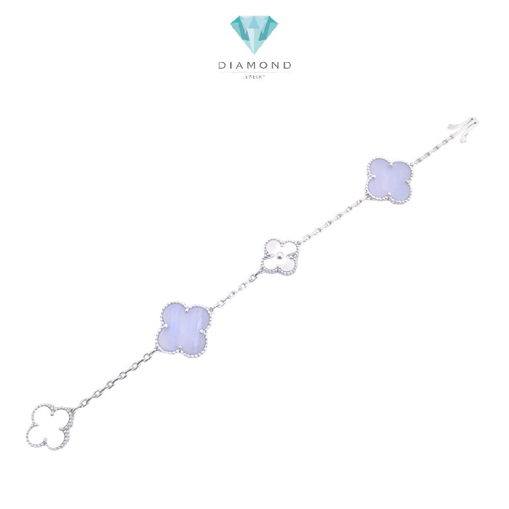 Clover magic Chalcedony Bracelet  mix white gold and mop 18K / Gelang Bunga clover magic chalcedony mutiara emas putih18K / Diamond Jewelry / 439GBD1393RY
