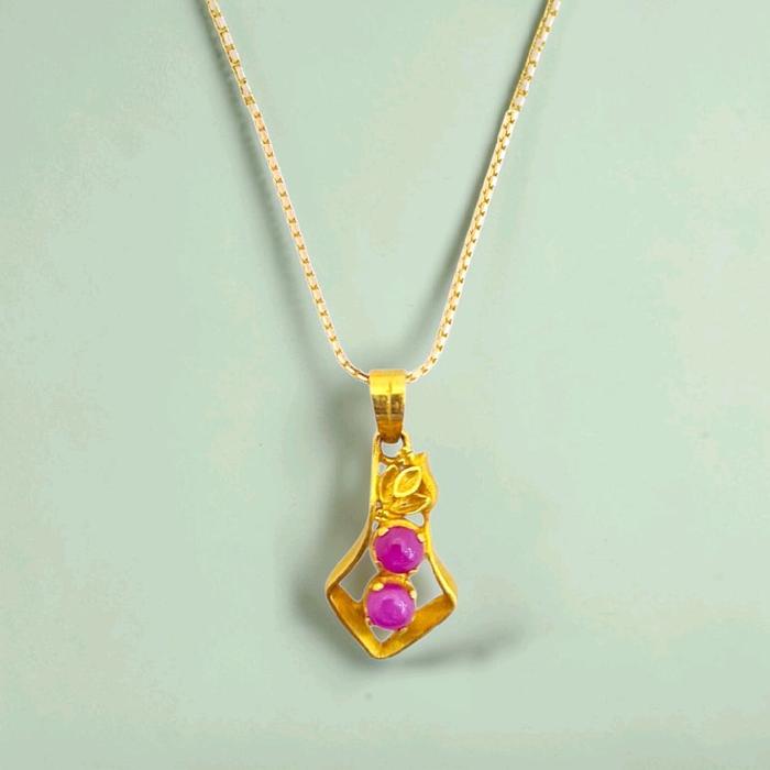 Duo Malabar Ruby Pendants 23K / Liontin Malabar Ruby Duo 23K / Diamond Jewelry / 215LMSWP3