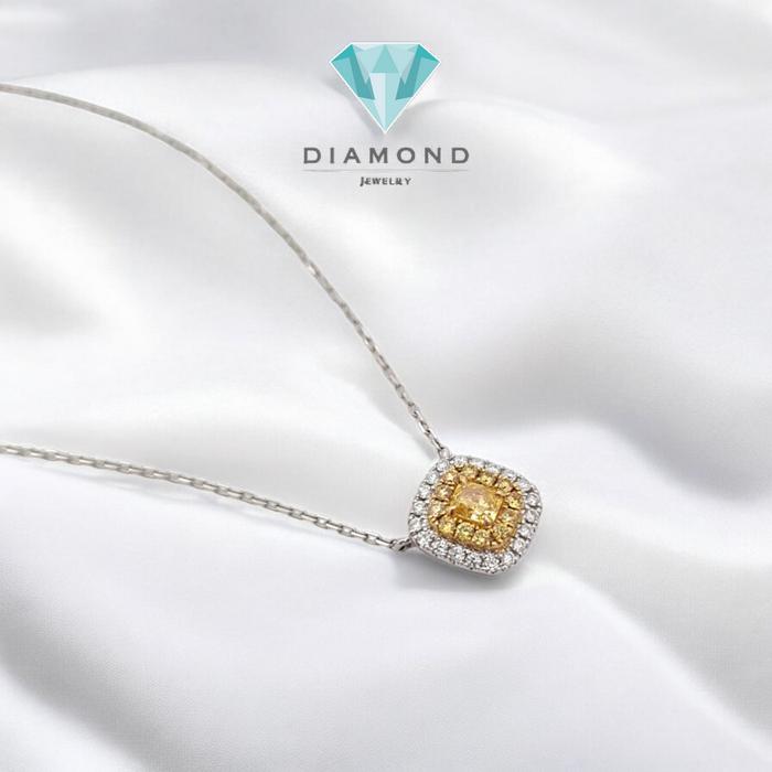 Kalung Cushion Yellow Diamond 18K-Diamond Jewelry-390KB400BMLS-HT