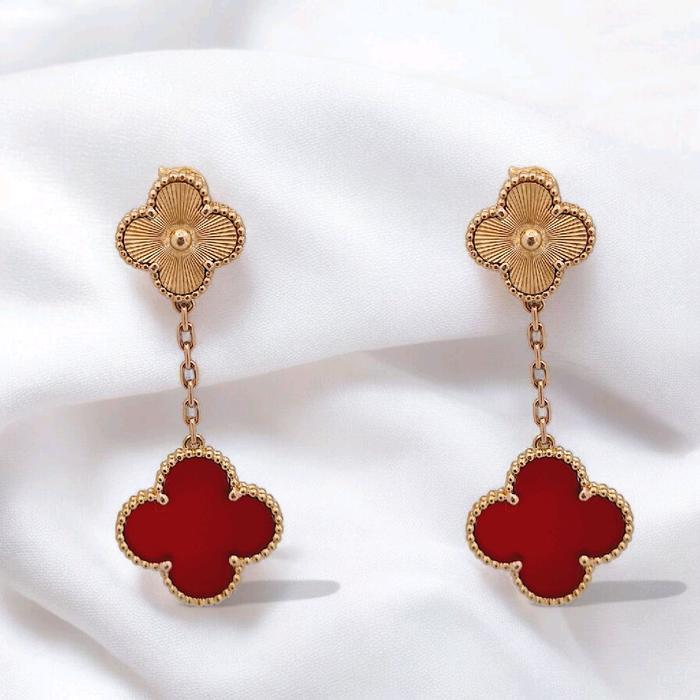 Long Clover Red Charnelian Earring 18K / Diamond Jewelry 384ABD1627RY-HT