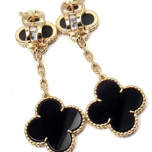 Vintage & Magic 2 Clover Black Onyx Earring 18K Gold/Anting Emas Fashion Diamond Jewelry-1ABD1422LSNEW-HT
