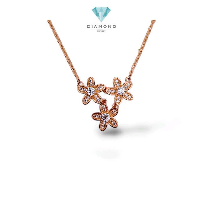 Triple Flower Rose Gold Necklace 17K / Diamond Jewelry / 453KMS269LS