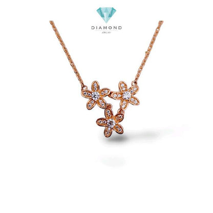 Triple Flower Rose Gold Necklace 17K / Diamond Jewelry / 453KMS269LS