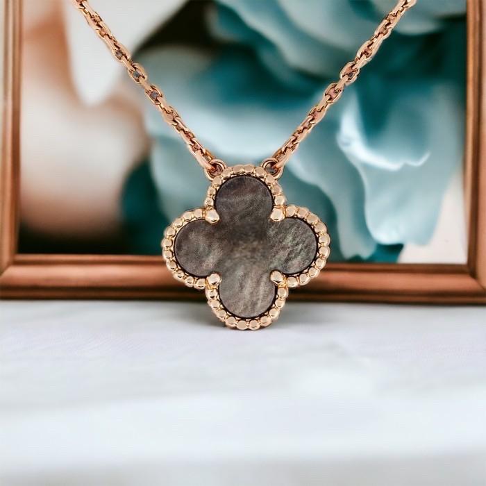 Clover Grey Obsidian Necklace 18K Rose Gold-Diamond Jewelry-404KBD471RY-HT