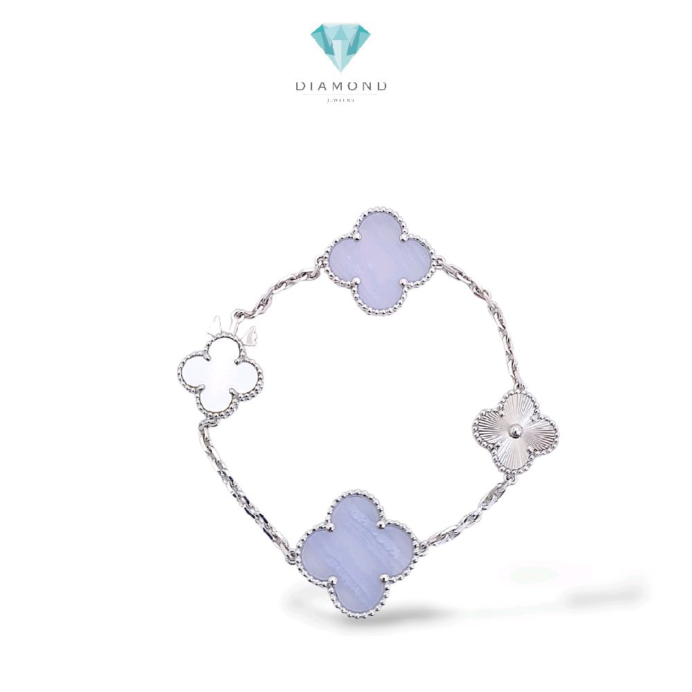 Clover magic Chalcedony Bracelet  mix white gold and mop 18K / Gelang Bunga clover magic chalcedony mutiara emas putih18K / Diamond Jewelry / 439GBD1393RY