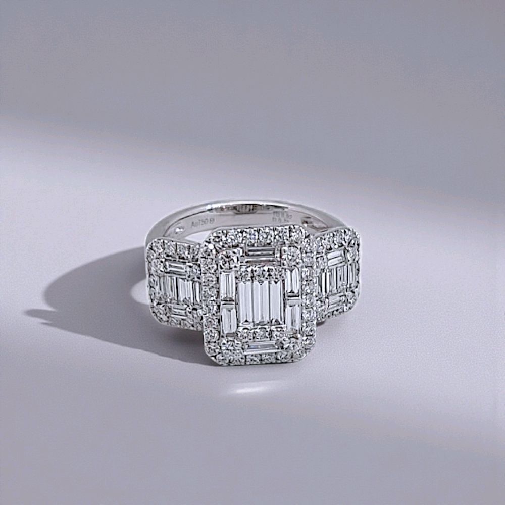 Tri Baguette Diamond Ring 18K / Cincin Berlian Tiga Baguette 18K / Diamond Jewelry 370CB14100VIONLS -HT