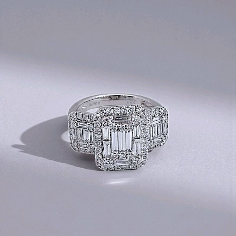 Tri Baguette Diamond Ring 18K / Cincin Berlian Tiga Baguette 18K / Diamond Jewelry 370CB14100VIONLS -HT