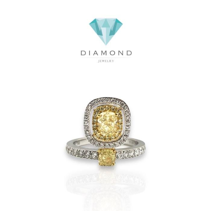 Yellow Cushion Diamond Ring 18k white gold-Diamond Jewelry